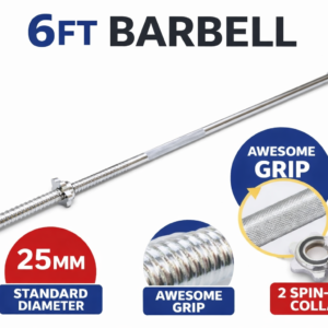 6 Feet Barbell 25mm Straight Rod – Home Gym Weight Lifting Bar - Maze Nepal